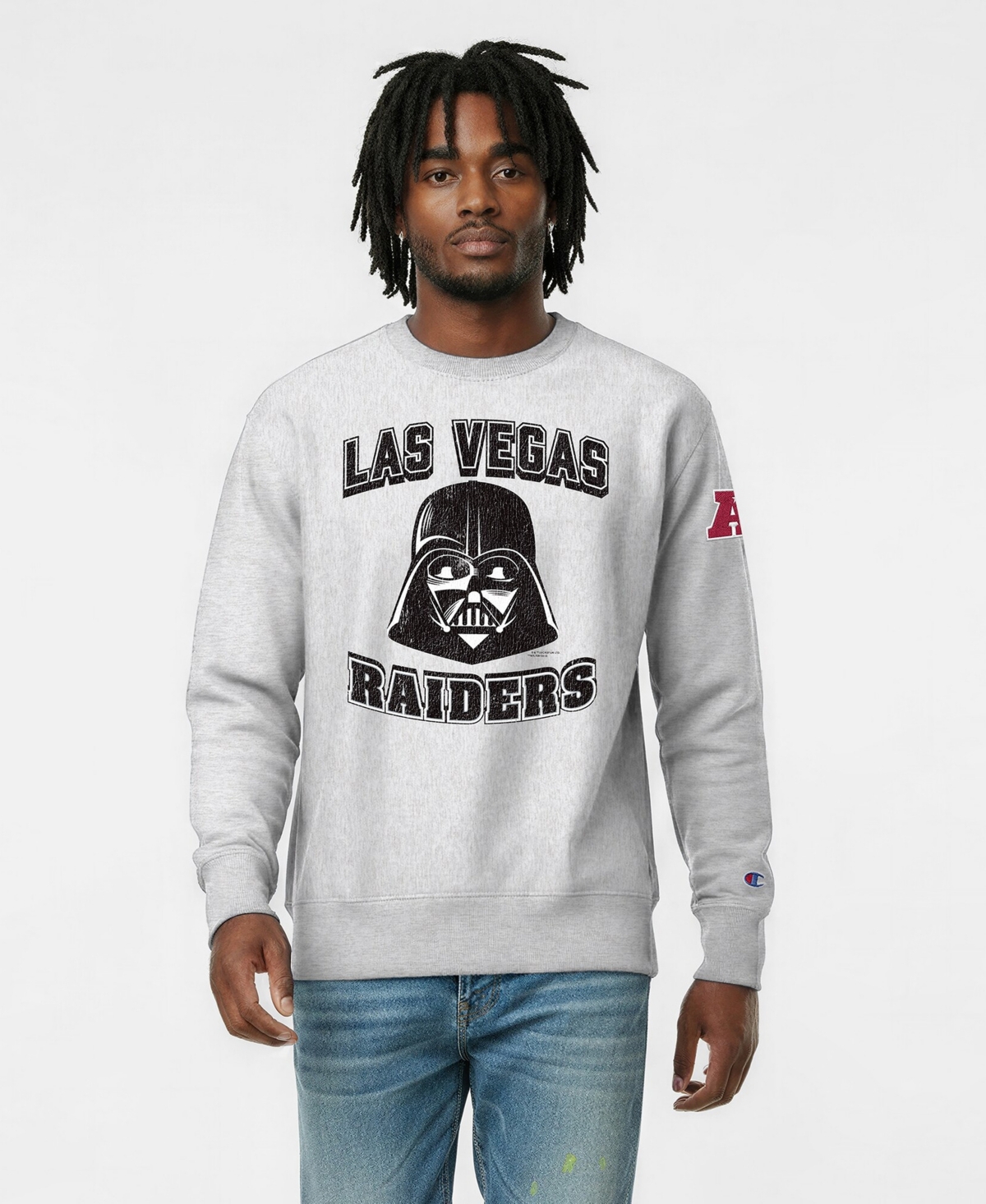 Champion Men's Silver Las Vegas Raiders Disney X Champion Reverse Weave Fleece Crewneck Sweatshirt - Silver