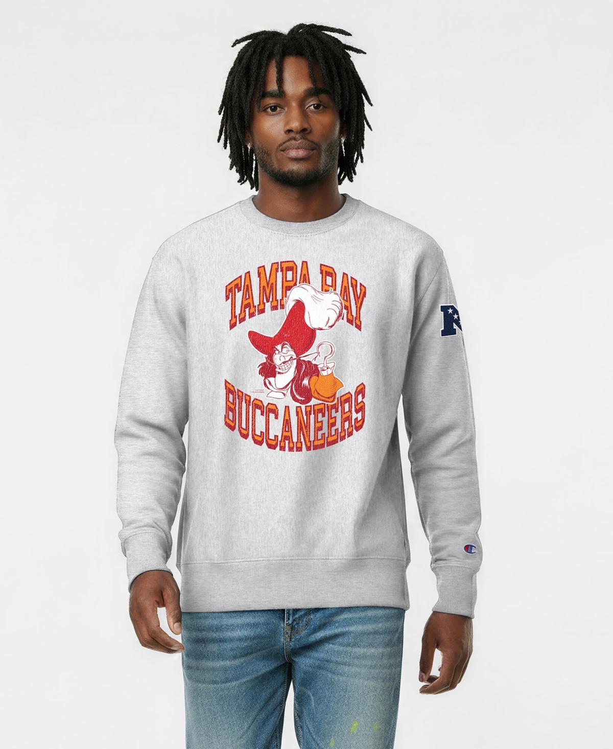 Champion Men's Silver Tampa Bay Buccaneers Disney X Reverse Weave Fleece Crewneck Sweatshirt
