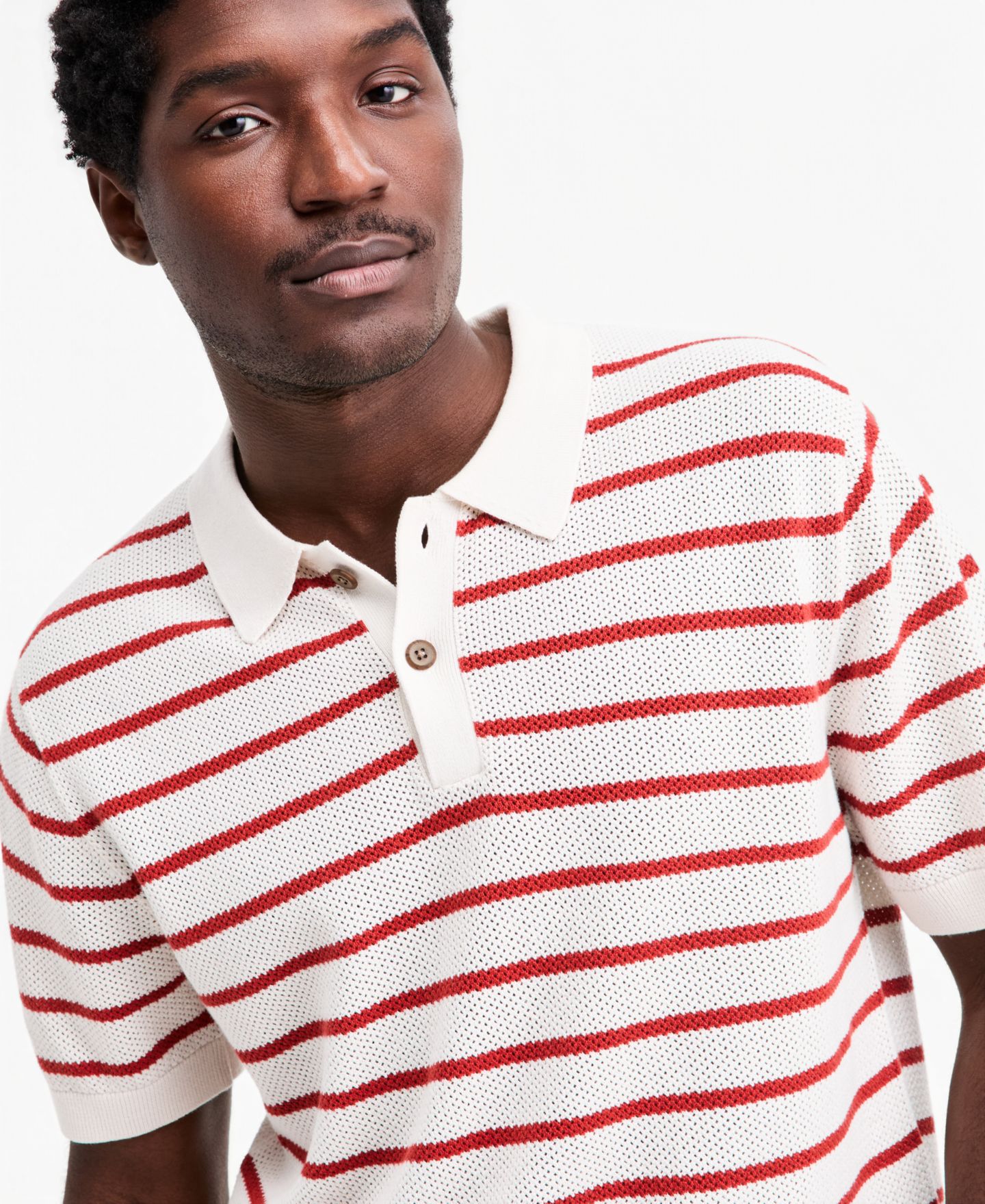Мужское поло Sun + Stone Martin Stripe Short-Sleeve Camp-Collar Polo, цвет: Белый комбинированный — фото 3