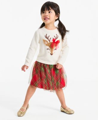 Toddler Girls' 12M-5T Reindeer Tutu Long-Sleeve Shirt and Skirt, 2-Piece Set