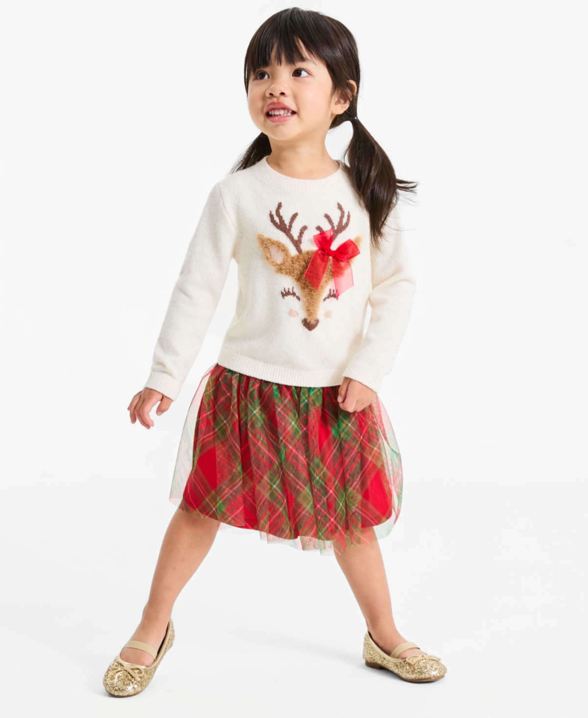 Epic Threads Toddler Girls' 12M-5T Reindeer Tutu Long-Sleeve Shirt and Skirt, 2-Piece Set, Macy's Exclusive - White
