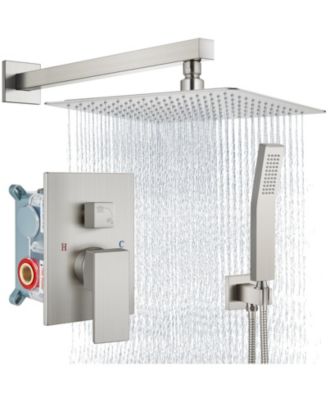 16" Shower Faucet Rain System Handheld Spray Valve Kit Wall Mount