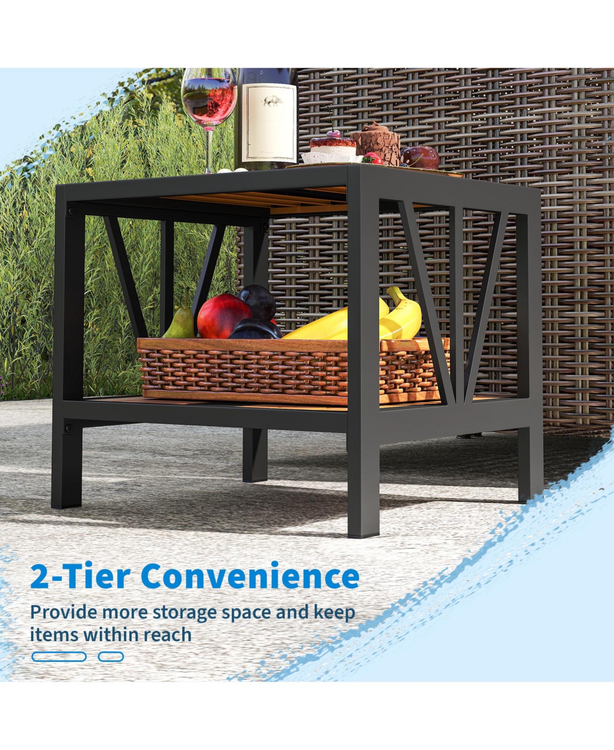 Mecale 20.5 in Patio Side Table with Umbrella Hole and Storage Shelf