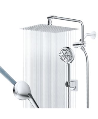 12" All Metal Shower Head 10-Spray Handheld Rainfall Extension Arm Hose Kit