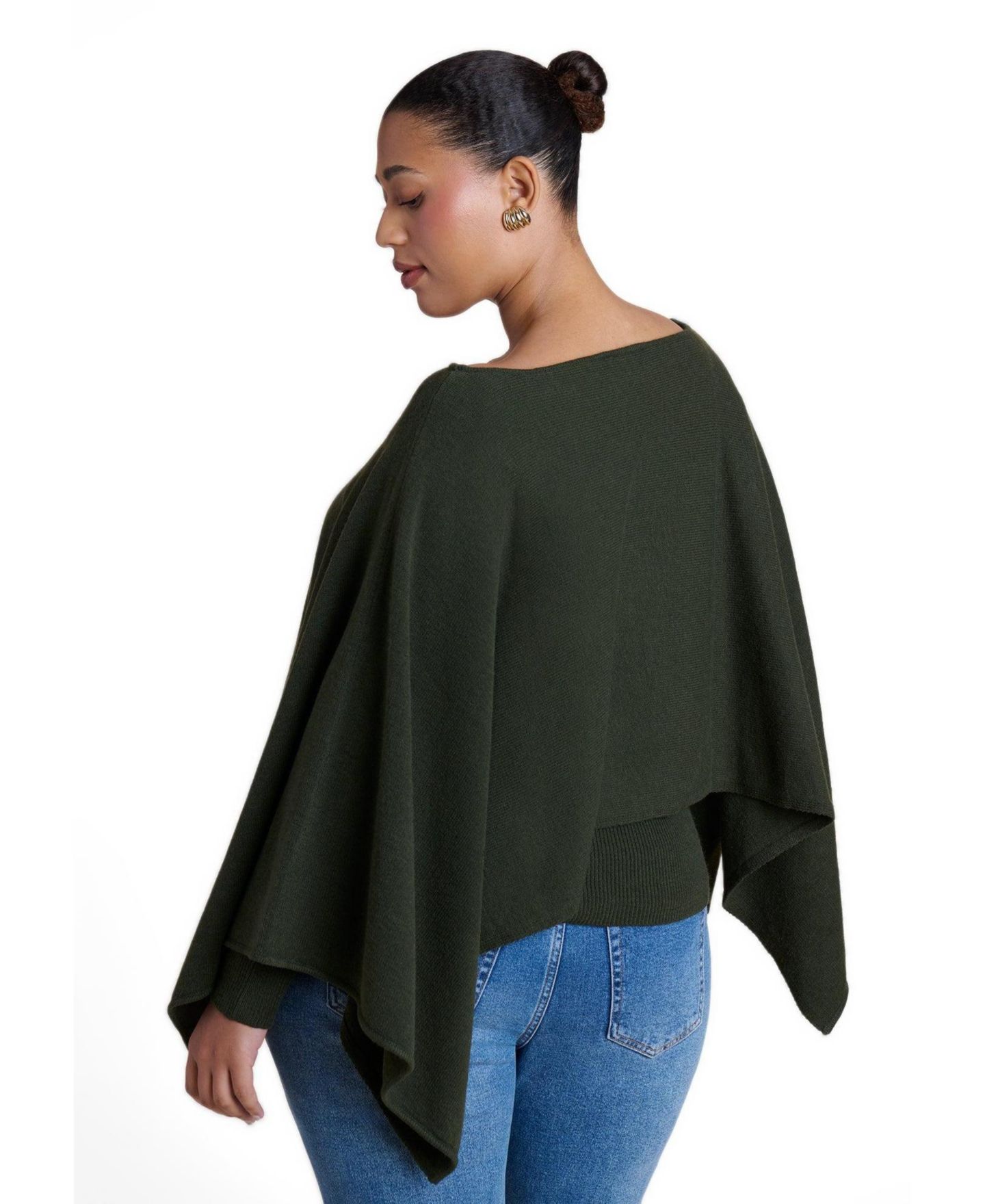 Женский свитер ELOQUII Layered Cape, цвет: Тёмный тёмно-зелёный — фото 3