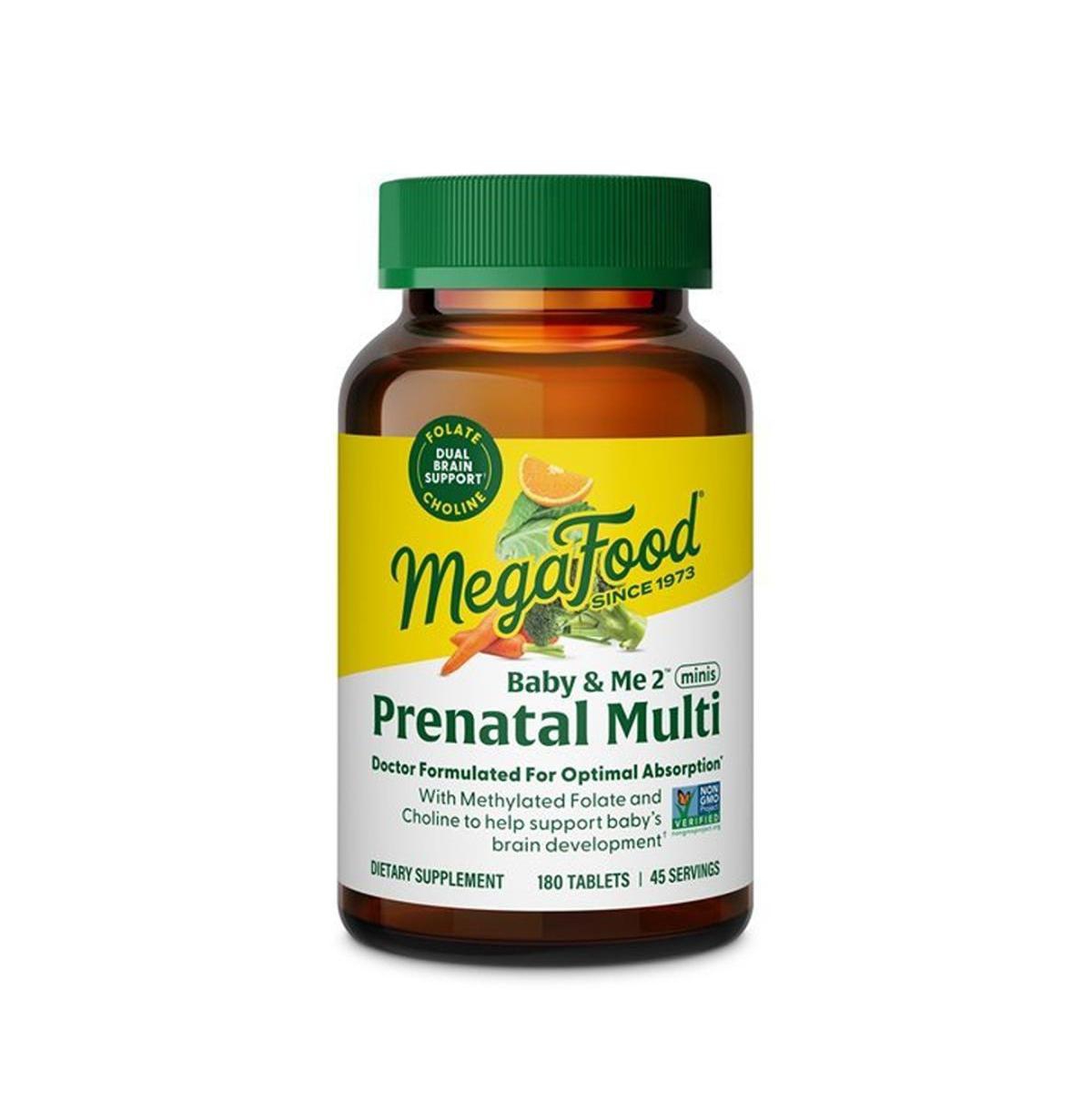 MegaFood Baby and Me 2 Prenatal Multi Minis Prenatal Vitamins for Women with Choline and Methylated Folate 180 Ct