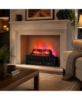 26 Inch Electric Fireplace Logs 1500W Heater Pine Style LED Flame 5 Effects 5 Brightness Remote Control Steel ABS Freestanding Indoor Decor