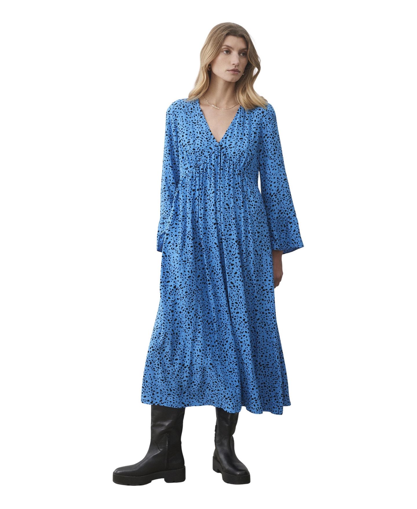 Женское платье Finery London Laura Animal-Print Long-Sleeve Empire-Line Midi, цвет: Синий — фото 1