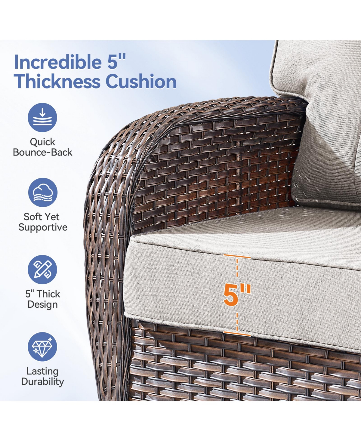 Pocassy 4 Pieces Patio Conversation Set, Wicker Chairs Set of 2 and Ottomans with Cushions, High Back Curved Armrest