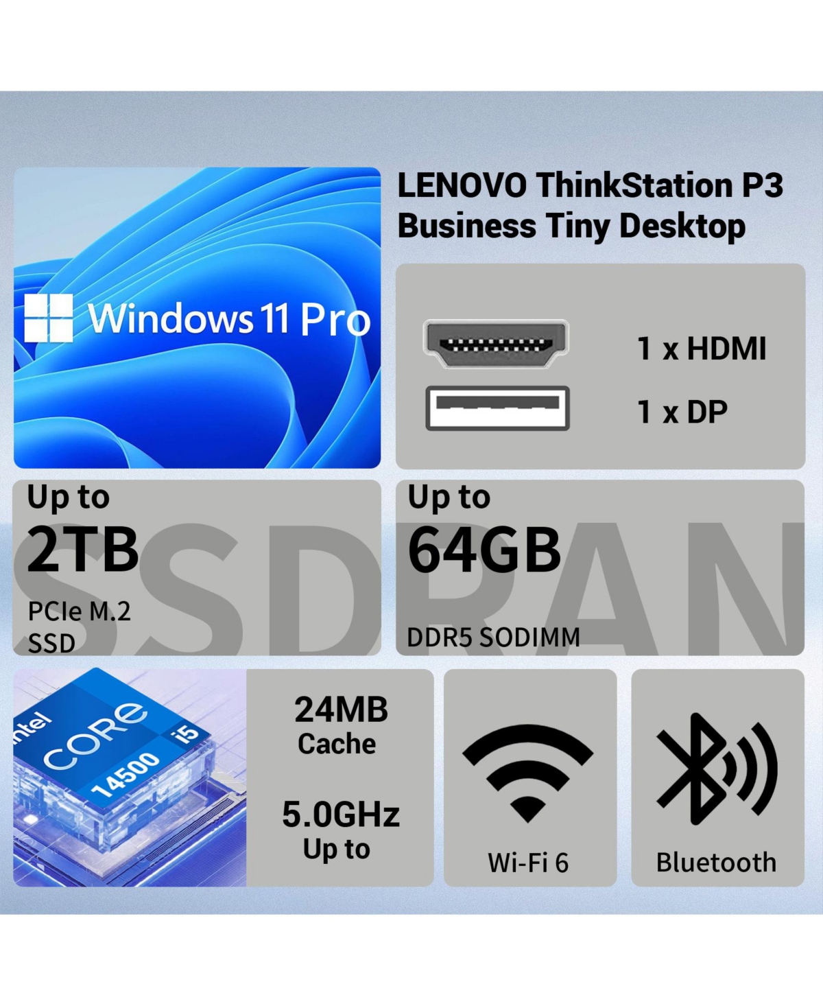 Lenovo ThinkStation Business Mini Desktop, Intel Core i5-14500, Intel Uhd Graphics, 16GB DDR5, 512GB Ssd, Wired Keyboard and Mouse, Win11 Pro, Black