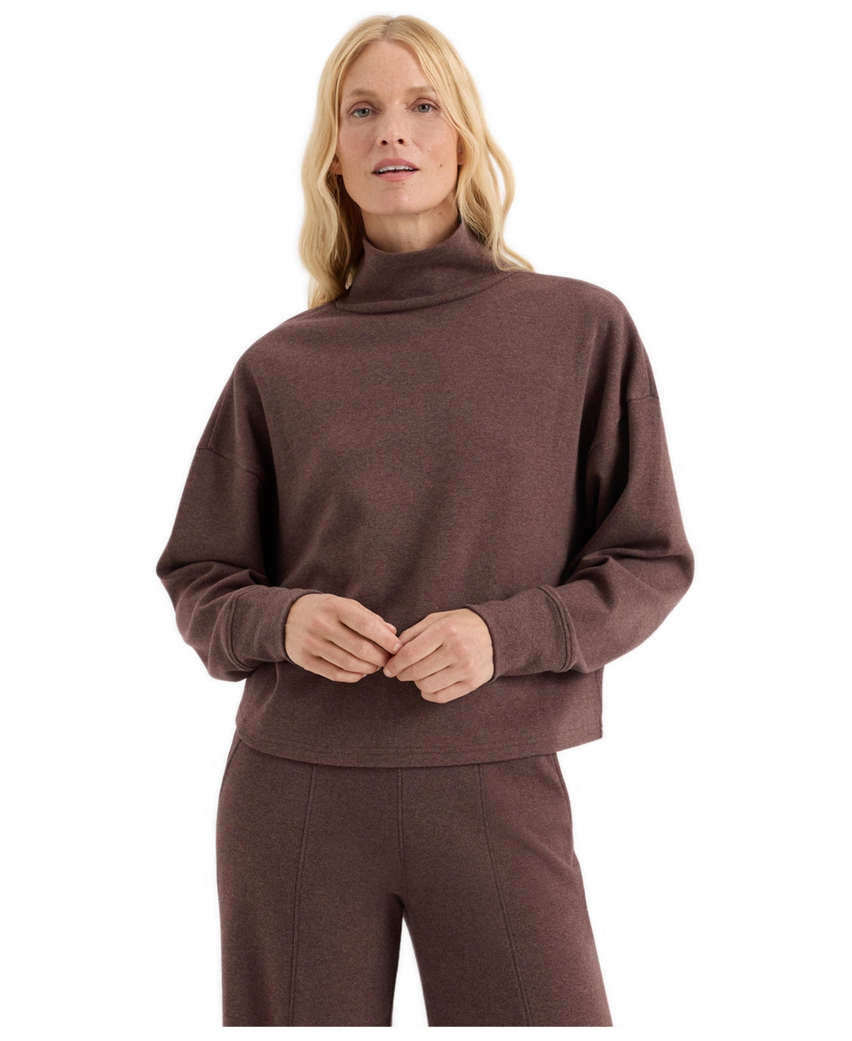 Pact Women's Organic Cotton Roam Funnel Neck Top - Chestnut heather