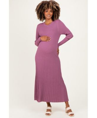 Maternity Long-Sleeve Ribbed Crewneck Sweater Midi Dress