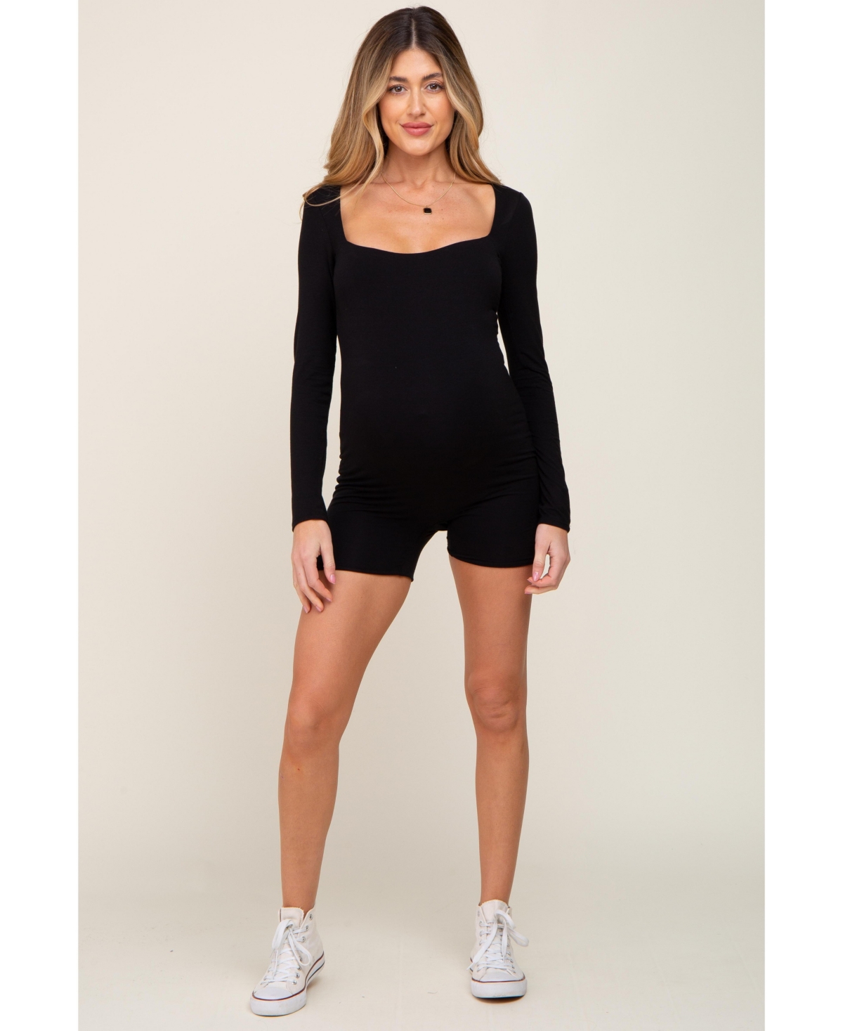Pinkblush Women's Black Square Neck Long Sleeve Romper