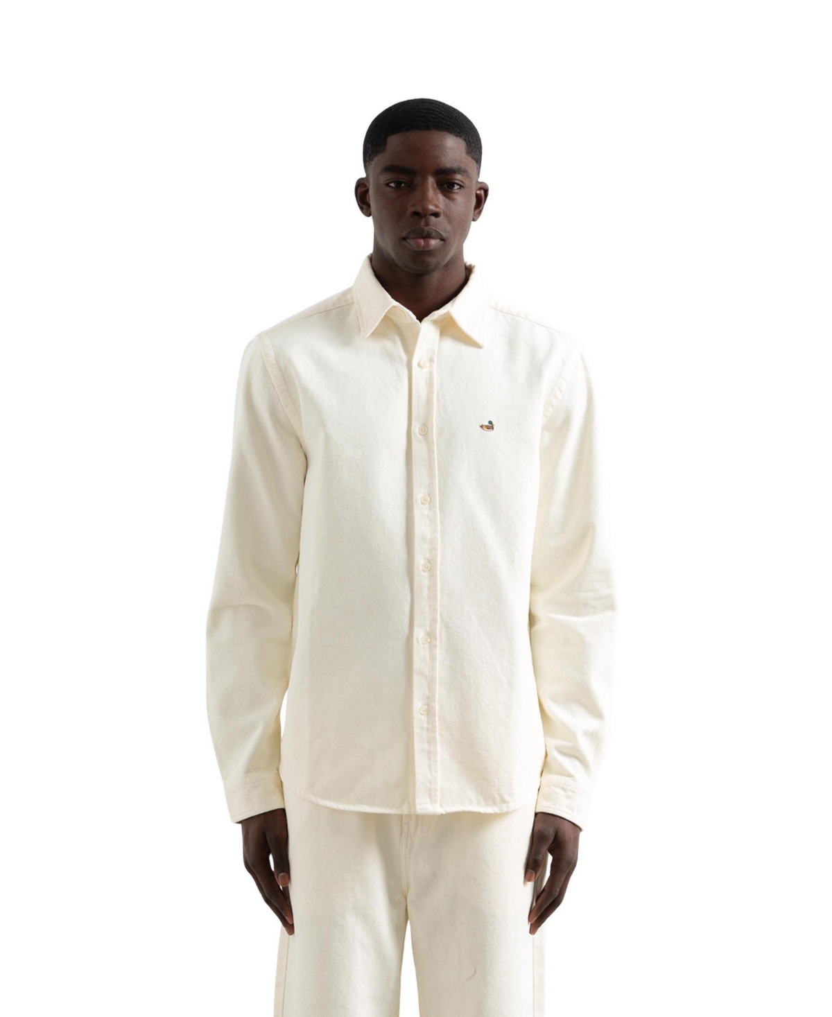 Edmmond Studios Men's Duck Relaxed-Fit Denim Button-Down Shirt - Plain off white