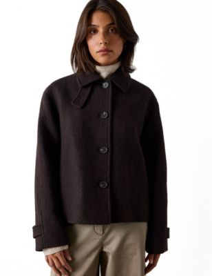 Women's Tailored Short Wool-Blend Collared Jacket