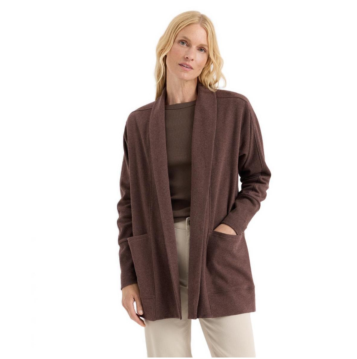 Pact Women's Organic Cotton Roam Wrap Cardigan - Chestnut heather