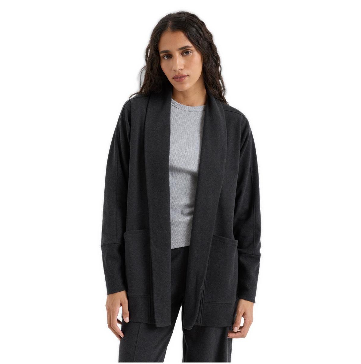 Pact Women's Organic Cotton Roam Wrap Cardigan - Dark charcoal heather