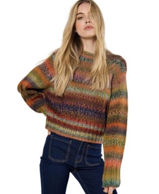 Women's Chunky-Knit Oversized Cropped Crewneck Pullover
