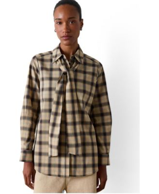 Women's Detachable Scarf Check Shirt