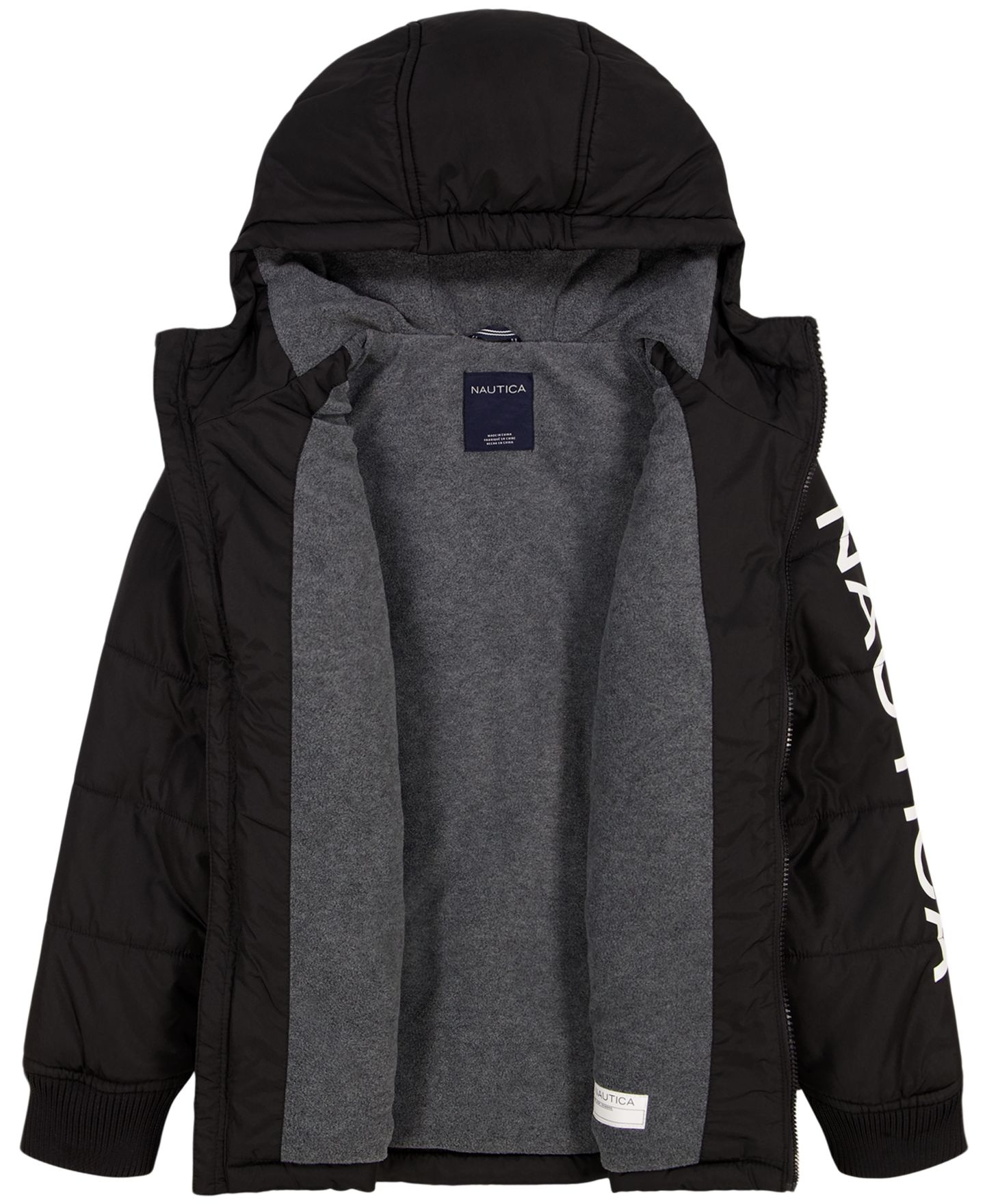 Куртки Nautica Water-Resistant Quilted Puffer Jacket with Fleece Beanie, 2-Piece Set для мальчиков, цвет: Чёрный — фото 5