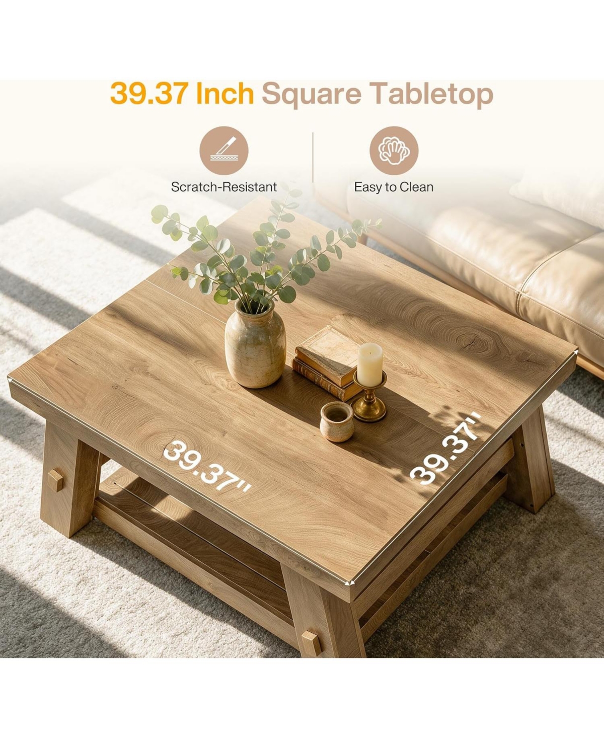 Tribesigns Rectangle Coffee Table, Wooden Low Coffee Tables, Rustic Farmhouse Center Tea Table