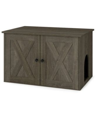 31.5 Inch Hidden Cat Litter Box Enclosure with Interior Divider and Winding Entry