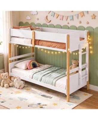 Twin Over Twin Bunk Bed with Ladder Convertible to 2 Twin Beds for Kids Teens