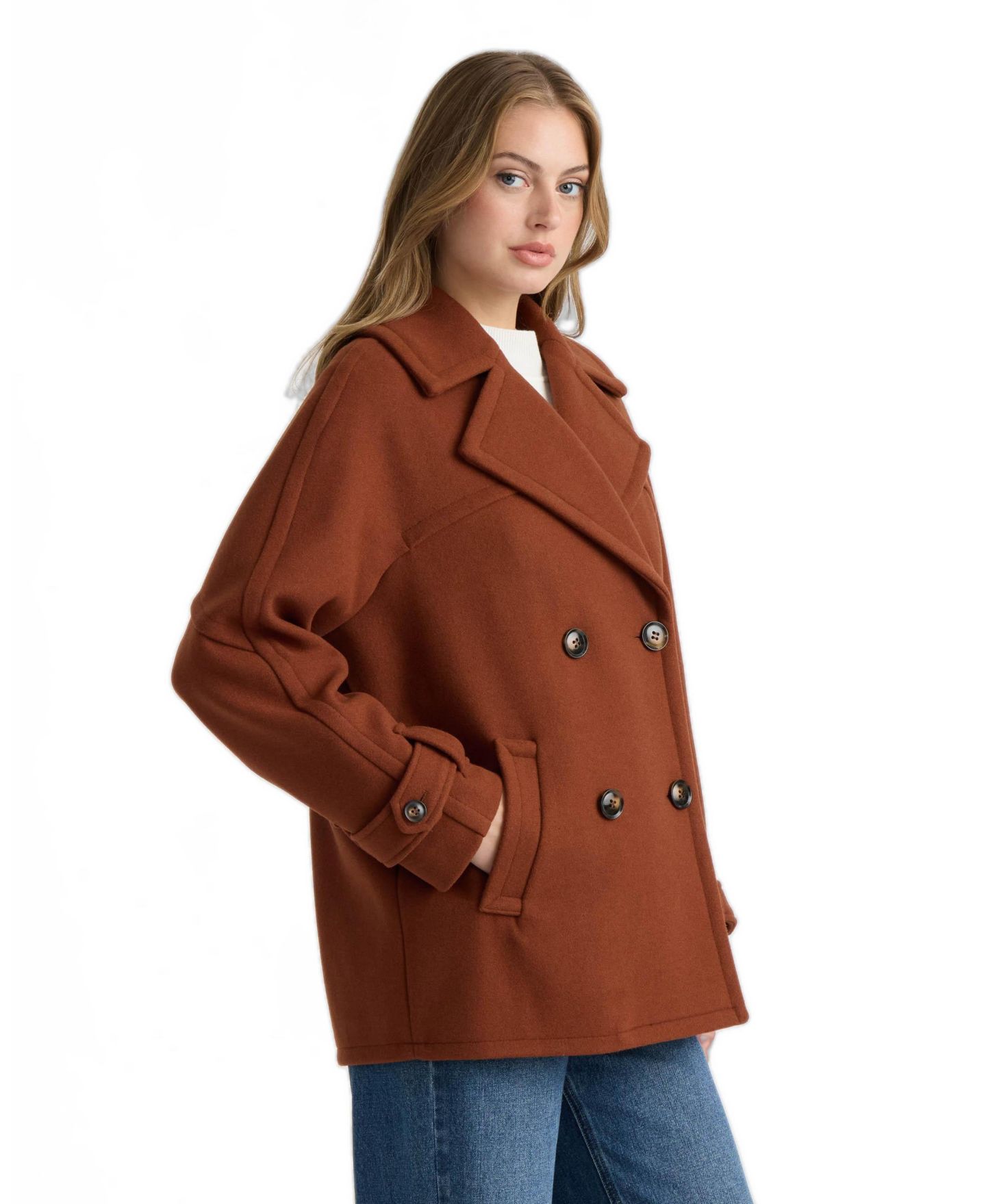 Женское пальто NVLT Faux Wool Db Short Coat with Large Notch Collar and Cuff Tab, цвет: Карамельный — фото 3