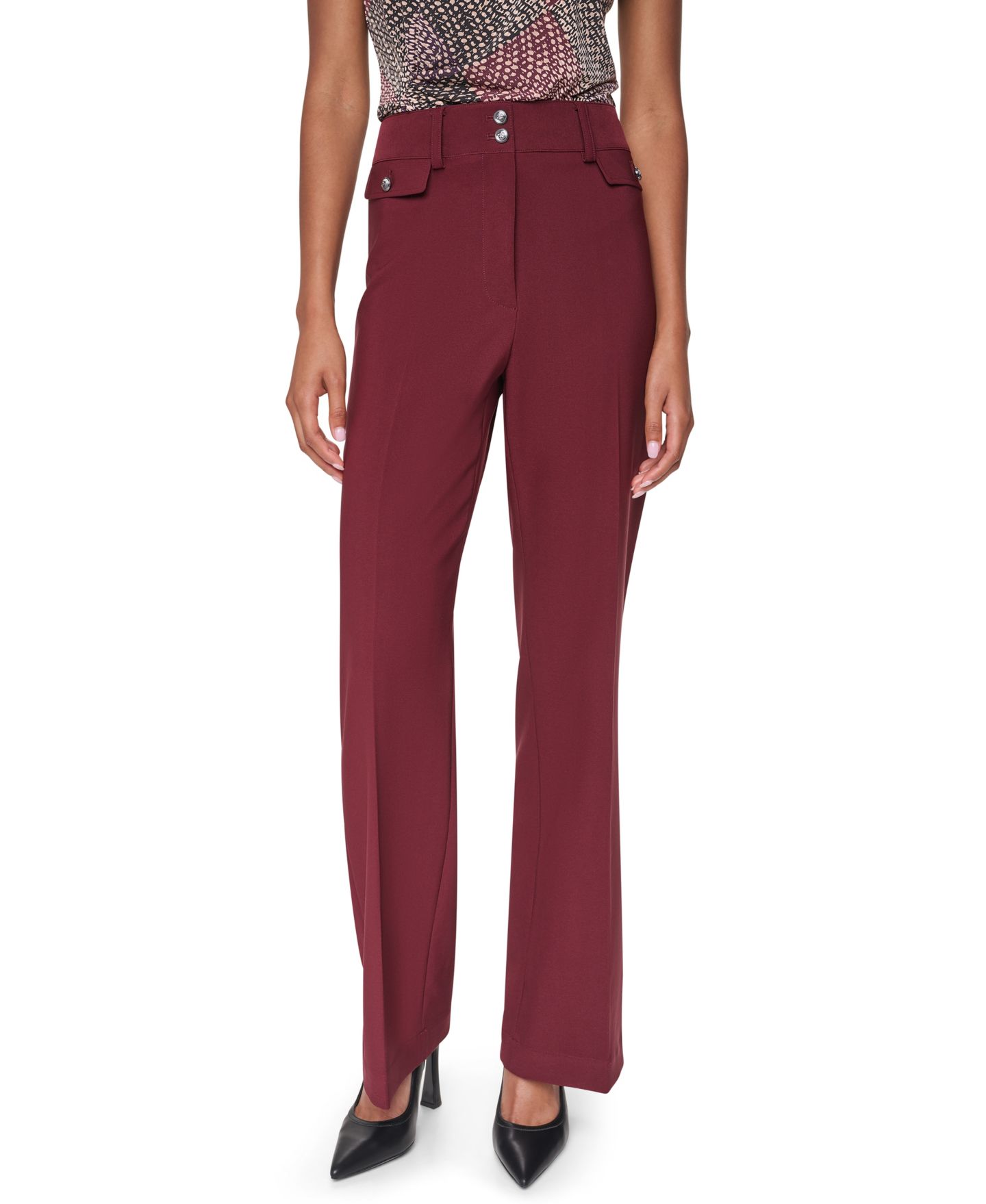 Женские брюки DKNY High-Waisted Wide-Leg Dress Pants, цвет: Каберне — фото 1