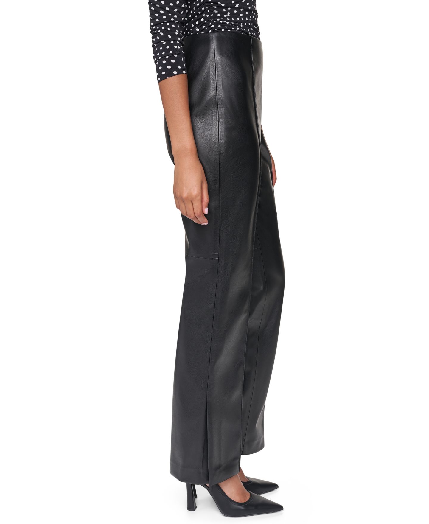 Женские брюки DKNY Butter High-Waisted Flared Faux Leather, цвет: Чёрный — фото 3