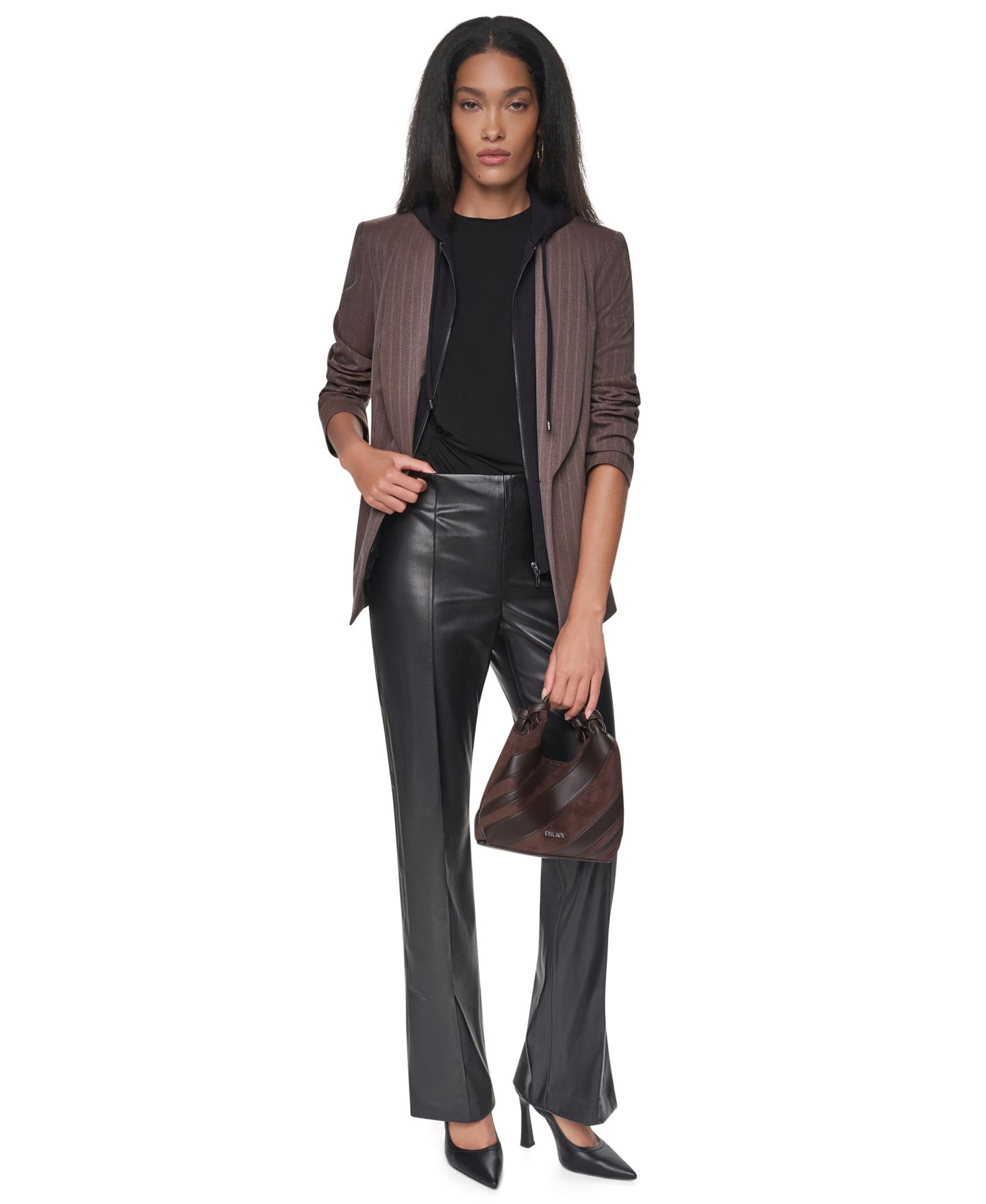 Женский пиджак DKNY Hooded Collarless Blazer, цвет: Меланжевый полосатый — фото 6