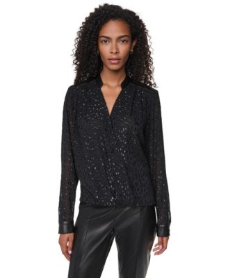 Women's Clip Dot Surplice V-Neck Long-Sleeve Blouse
