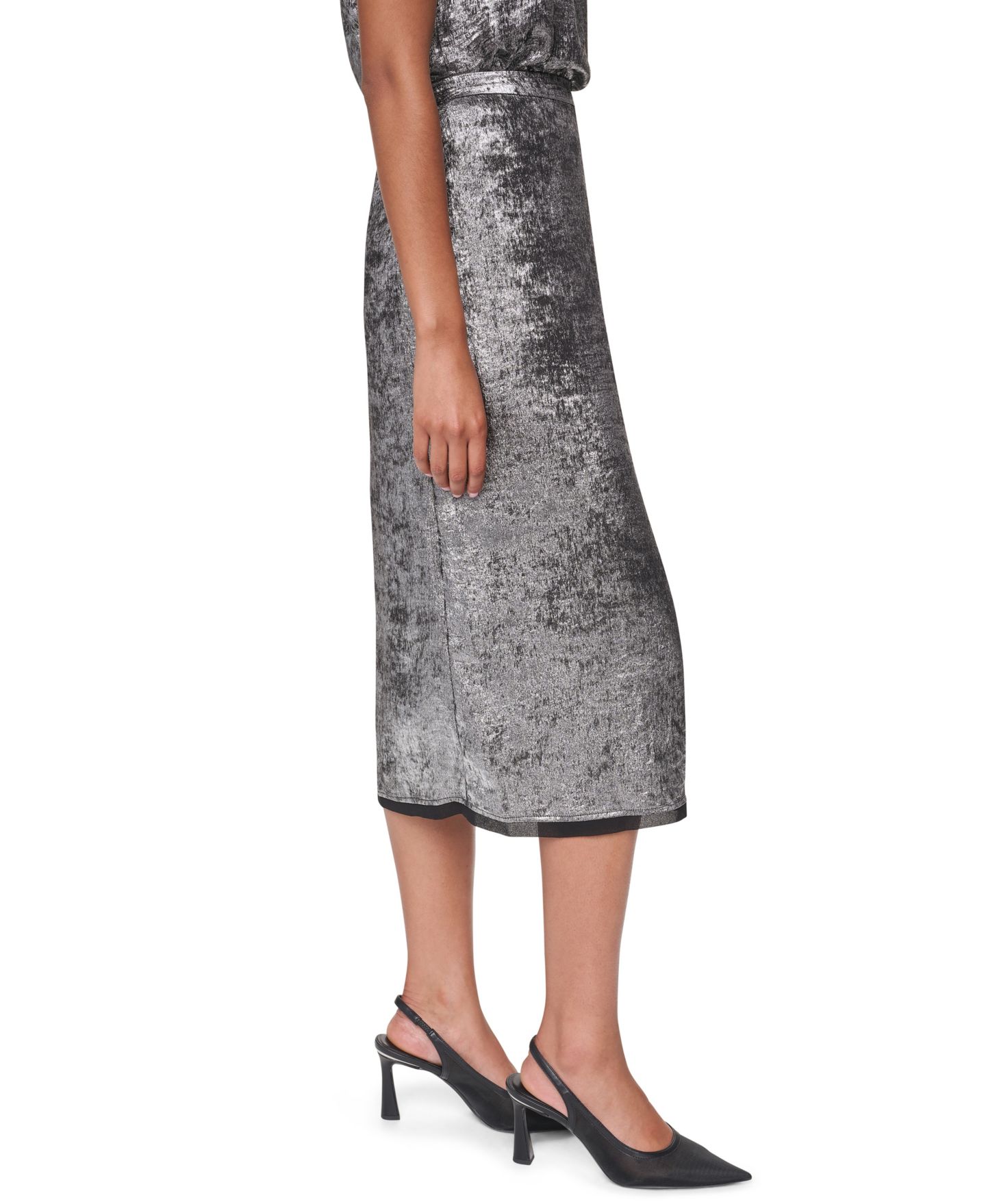 Женская юбка DKNY Metallic A-Line Midi, цвет: Графитовый металлик — фото 3