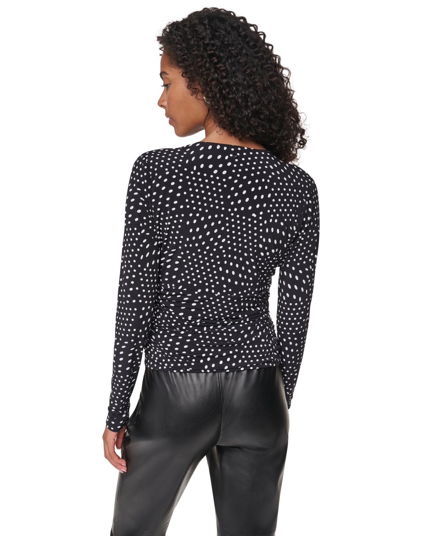 Женская блузка DKNY Long-Sleeve Polka-Dot V-Neck, цвет: Чёрный / Слоновая кость — фото 4