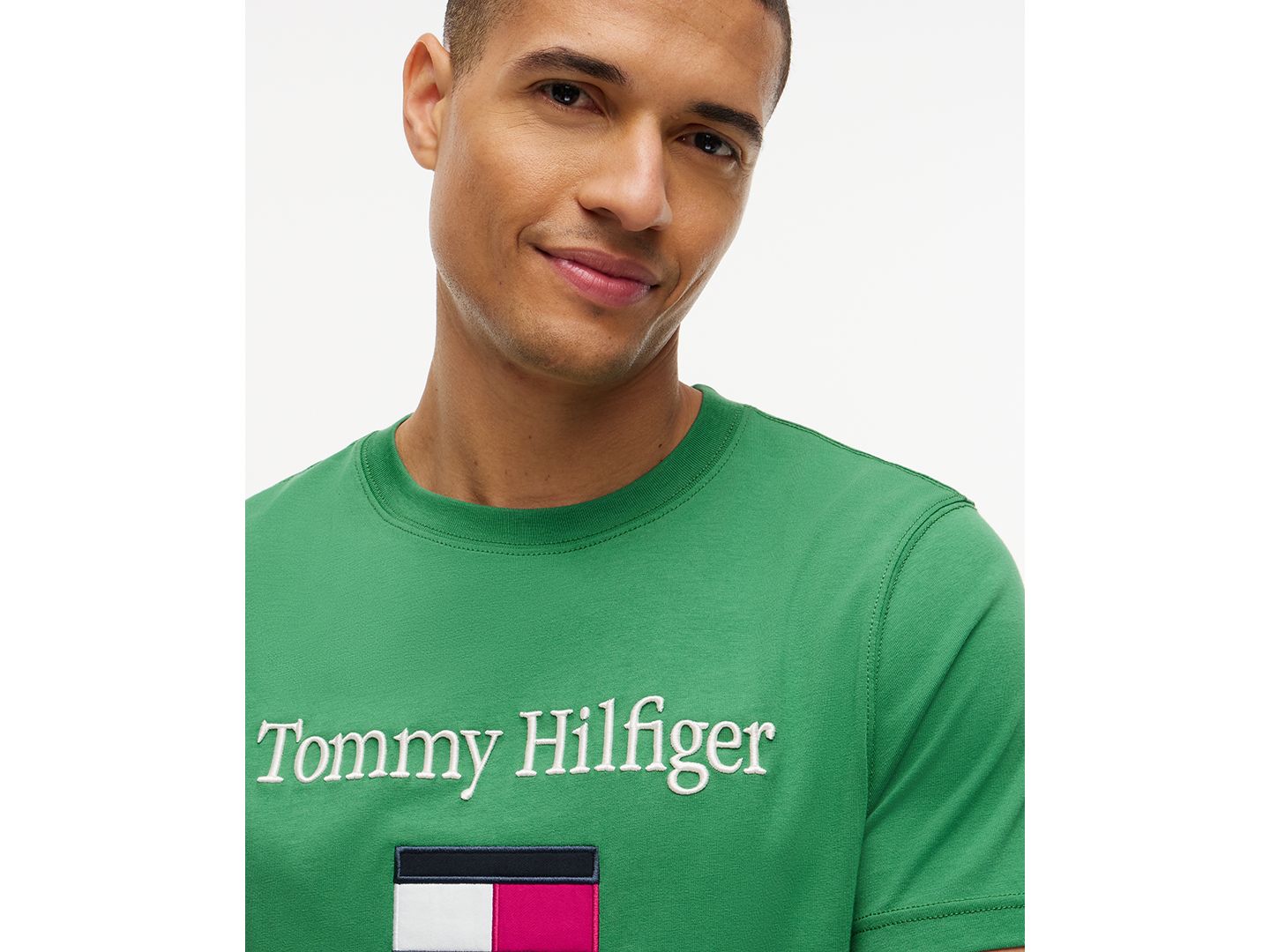 Мужская футболка Tommy Hilfiger Logo Embroidered Flag, цвет: Зелёный — фото 2
