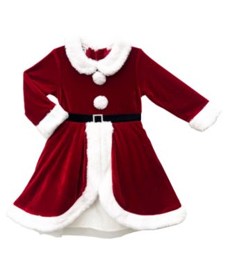 Baby Girls' Holiday Long-Sleeve Faux-Fur-Trim Santa Dress