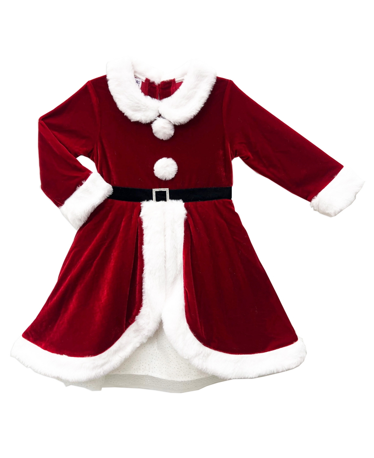 Blueberi Boulevard Baby Girls' Holiday Long-Sleeve Faux-Fur-Trim Santa Dress