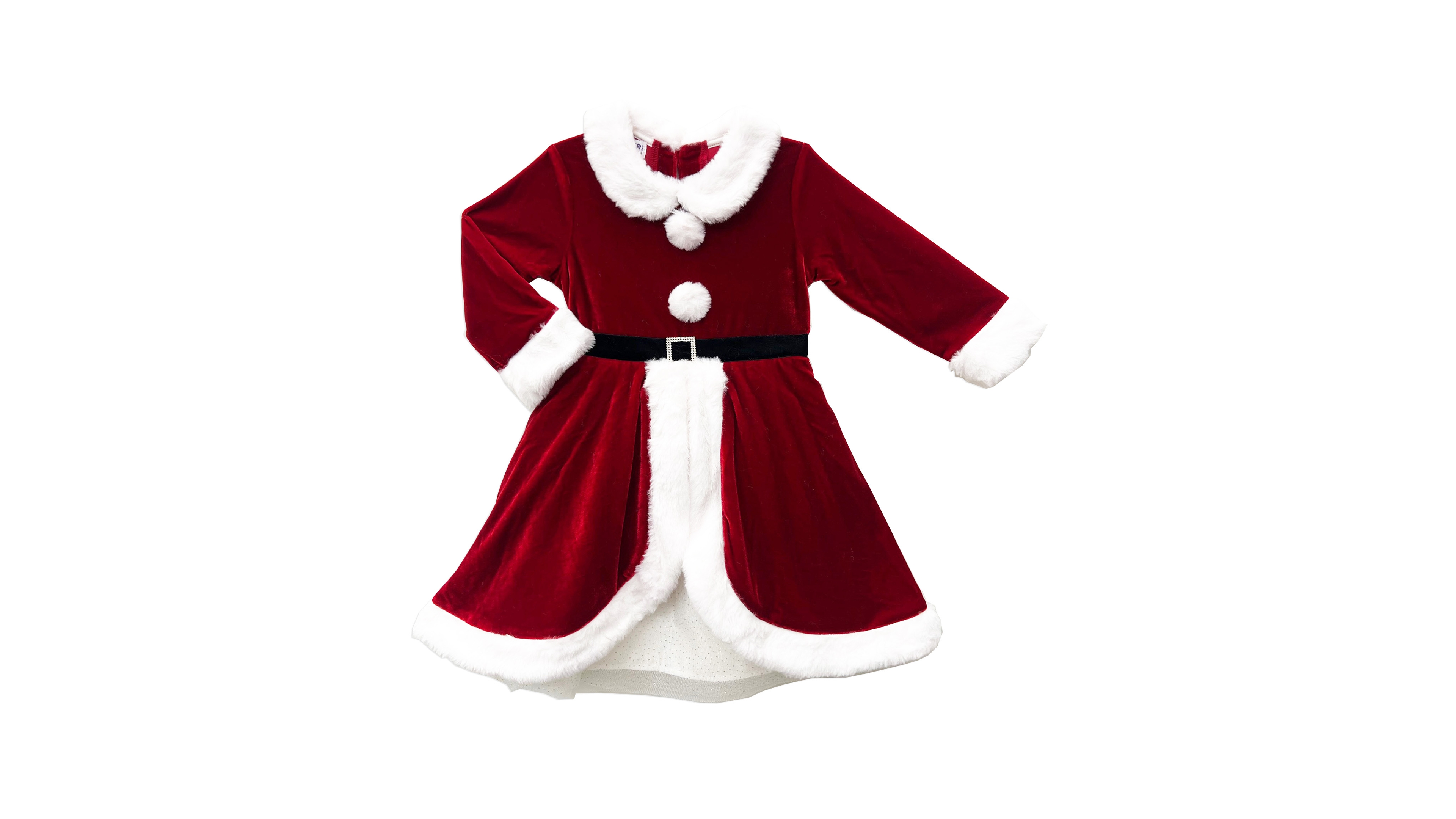 Blueberi Boulevard Baby Girls' Holiday Long-Sleeve Faux-Fur-Trim Santa Dress