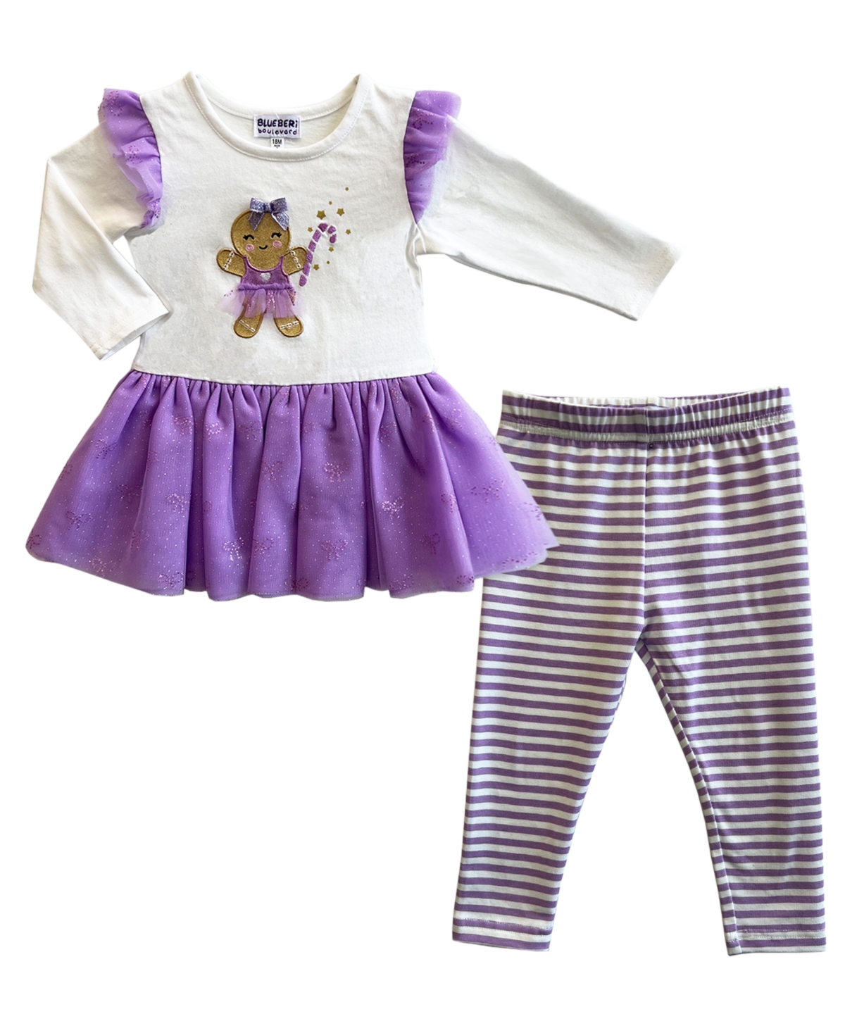 Blueberi Boulevard Baby Girls' Long-Sleeve Gingerbread Girl Ruffle Top and Leggings, 2-Piece Set