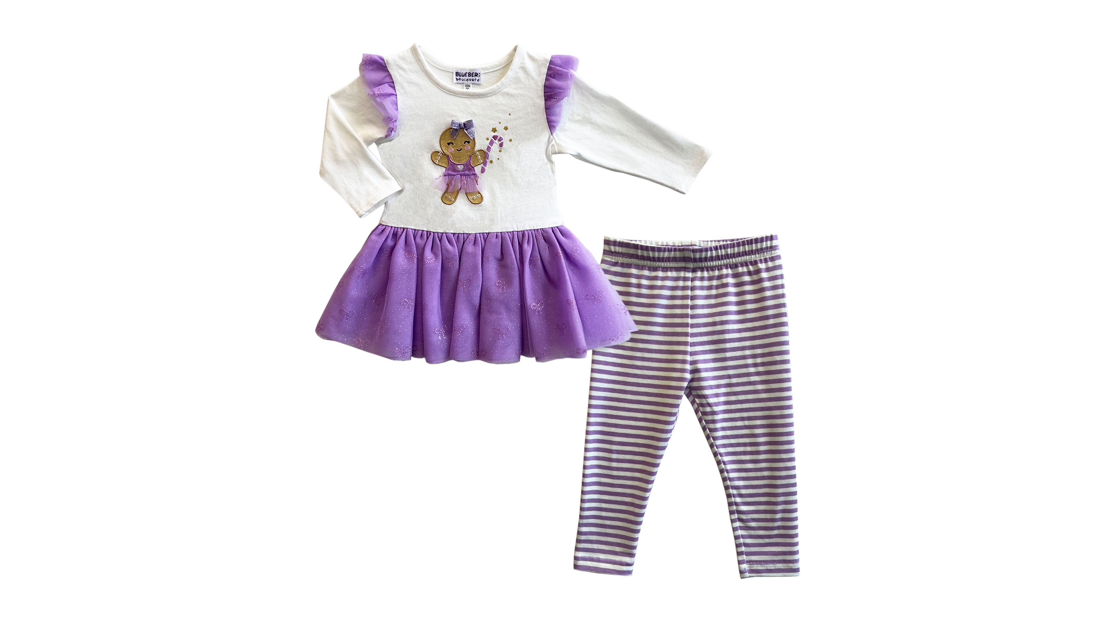 Blueberi Boulevard Baby Girls' Long-Sleeve Gingerbread Girl Ruffle Top and Leggings, 2-Piece Set