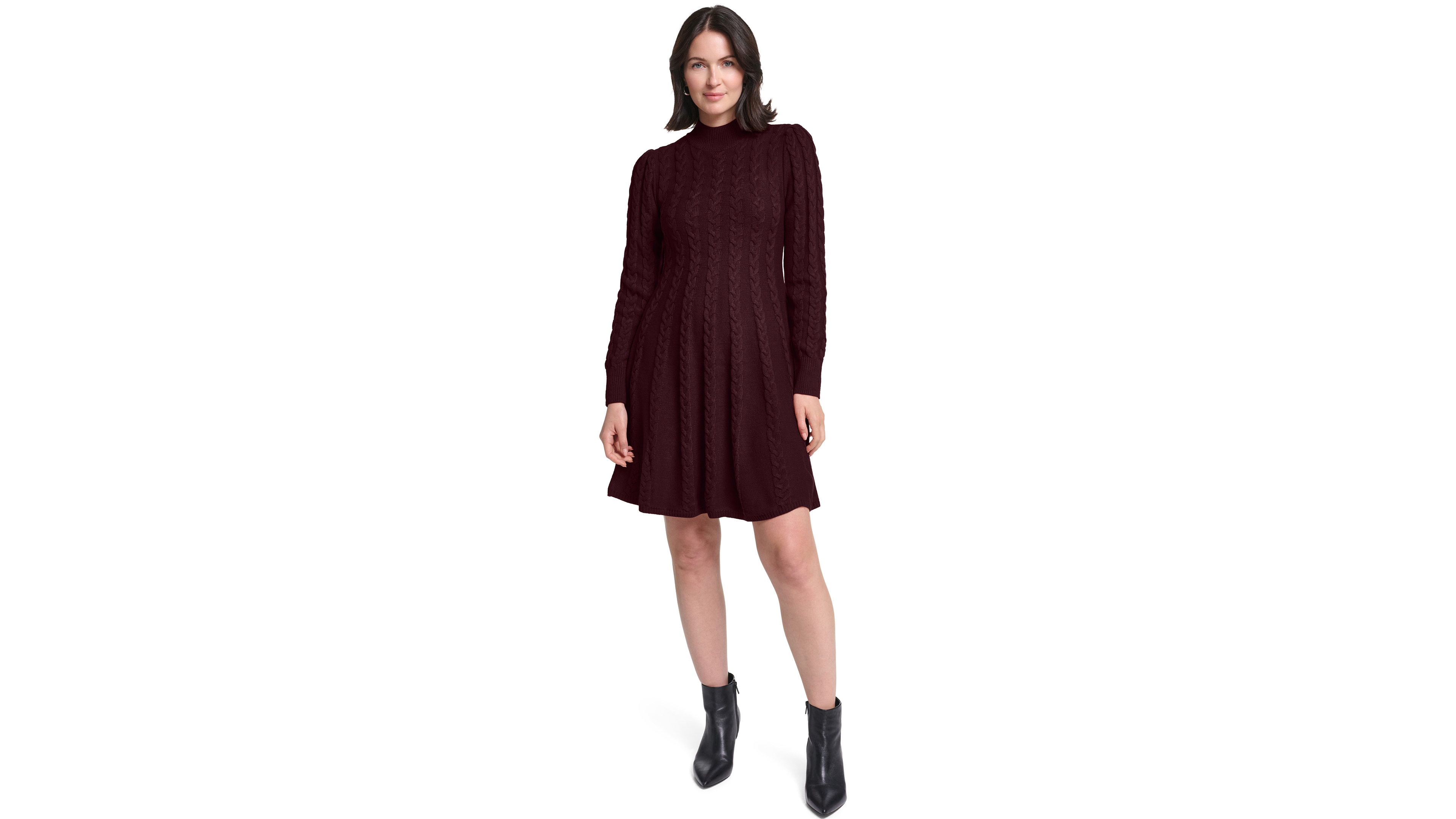 Jessica Howard Women's Long-Sleeve Cable Fit & Flare Mock Neck Knee Length Dress
