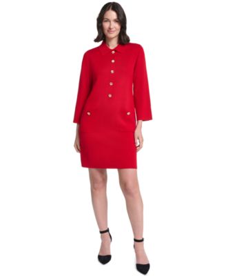Women's Collared Button-Front Long-Sleeve Midi Dress