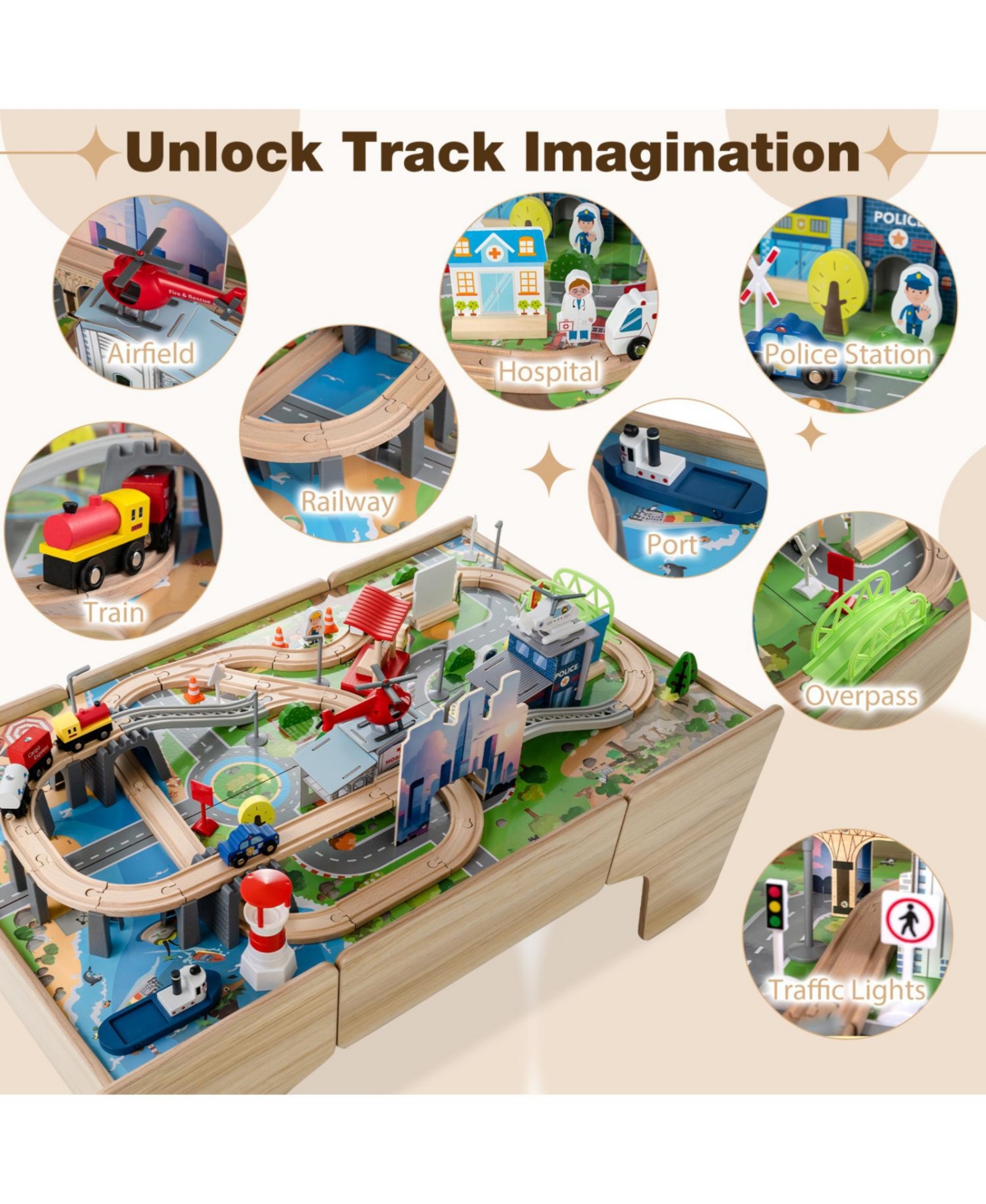 Hongge 110-Piece Wooden Train Table With Storage Drawer