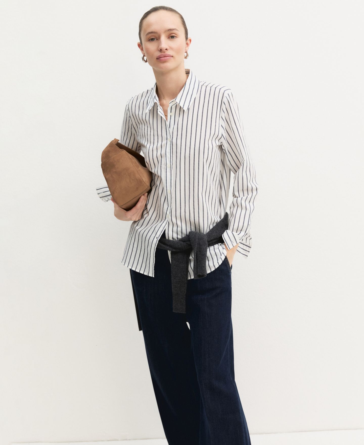Женская рубашка Emme Marella Emmguglia Long-Sleeve Striped Cotton-Blend Button-Up, цвет: Белый — фото 3