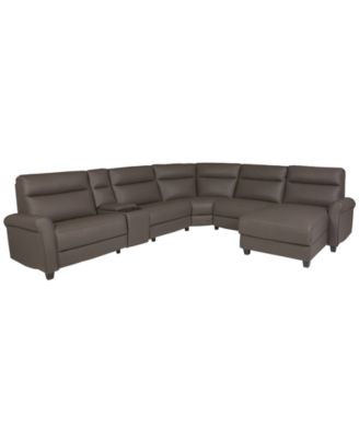 Thandler 6-Pc. Leather Chaise Sectional with Power Recliners and Storage Console