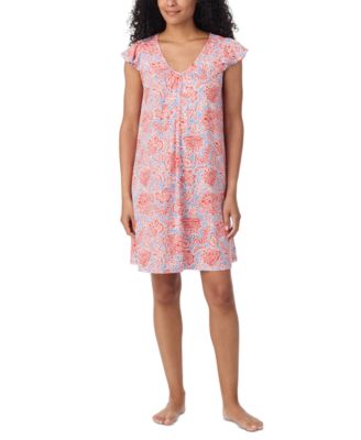 Women's Paisley V-Neck Short Flutter Sleeve Chemise
