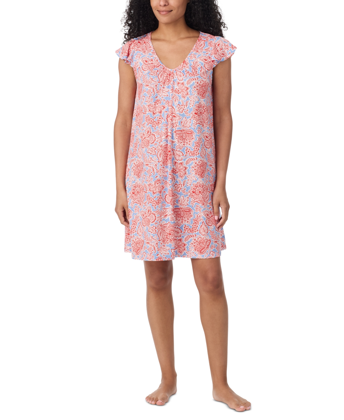 Ellen Tracy Women's Paisley V-Neck Short Flutter Sleeve Chemise