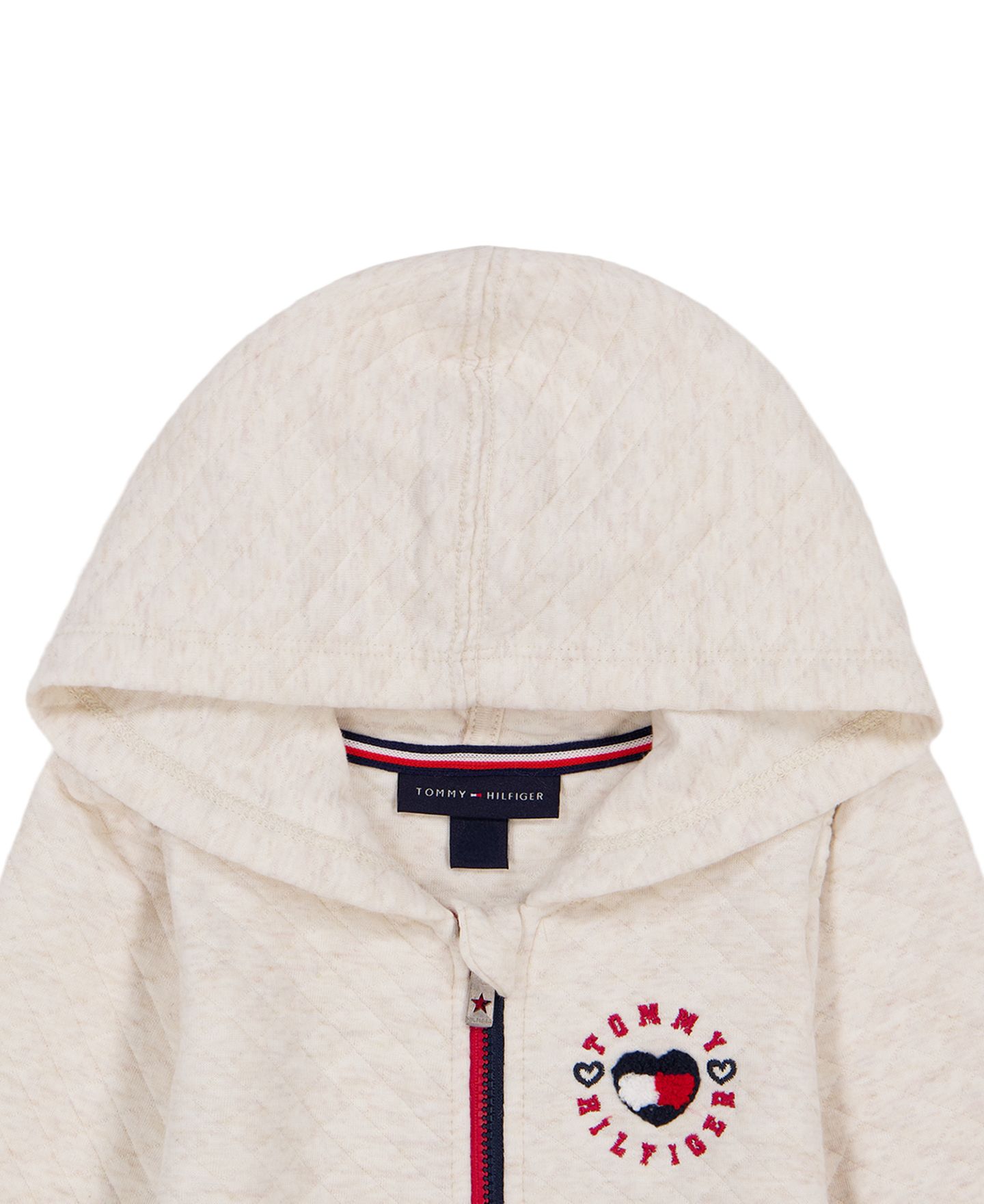 Детский комплект Tommy Hilfiger для девочки: худи на молнии, полосатая футболка, брюки, цвет: Овсяный — фото 3