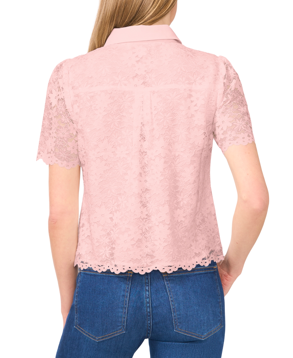 CeCe Women's Floral Lace Hidden Placket Blouse