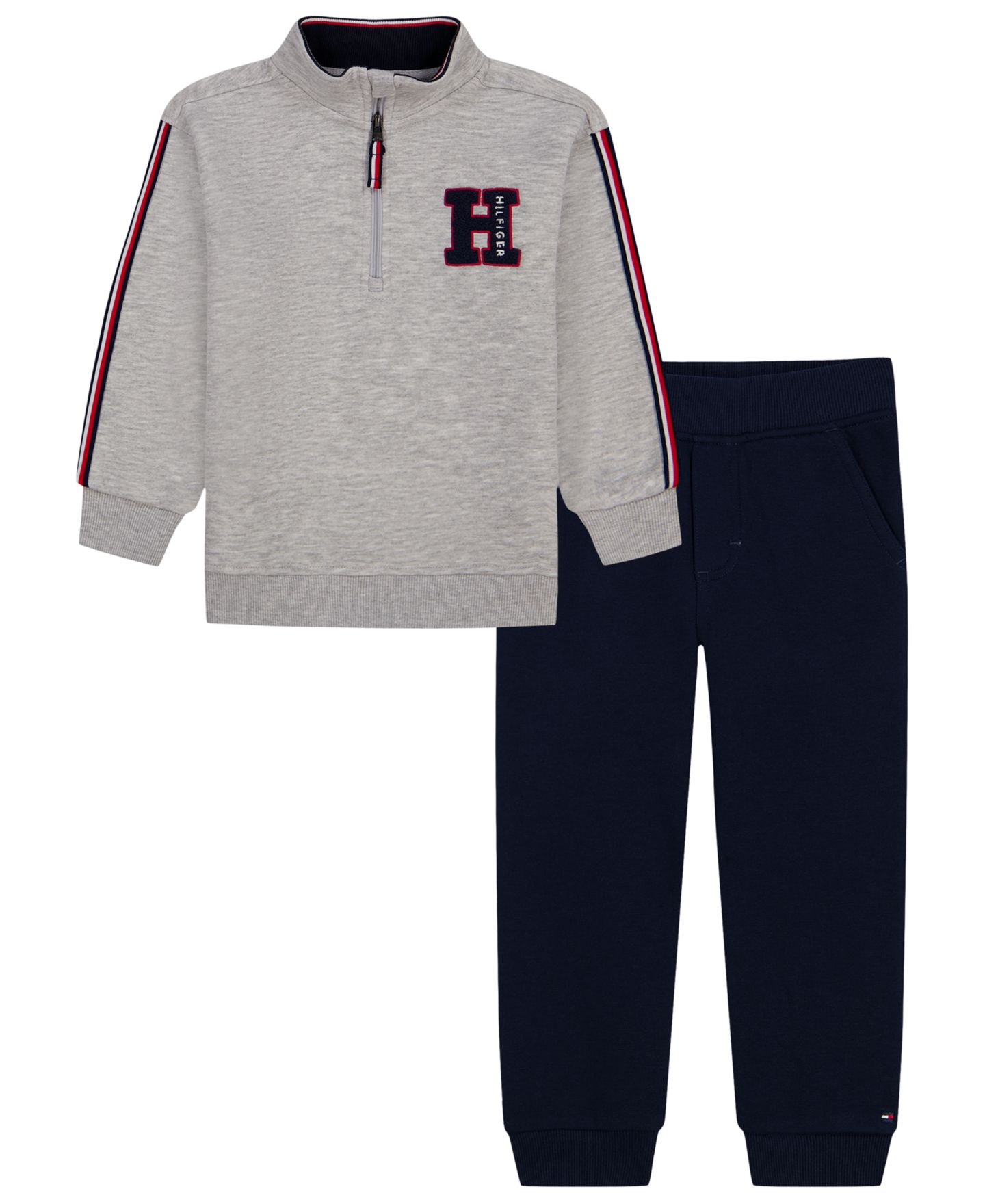 Комплект Tommy Hilfiger Quarter Zip Fleece Top and Pants, 2-Piece Set для мальчиков-малышей, цвет: Серый меланжевый / Тёмно-синий — фото 2
